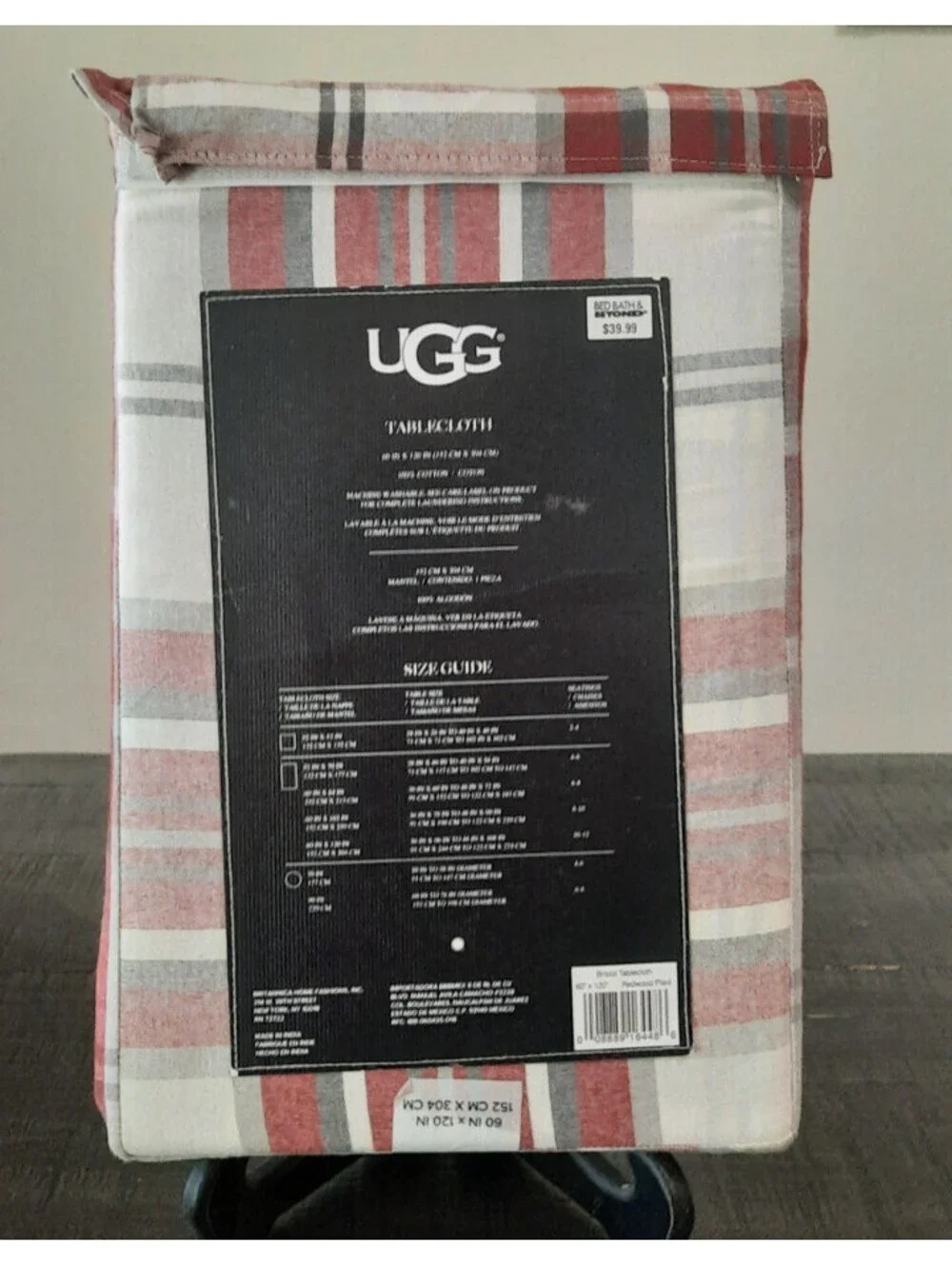 UGG Bristol Cotton Tablecloth Redwood Plaid Red White 60x120 Rectangular NEW